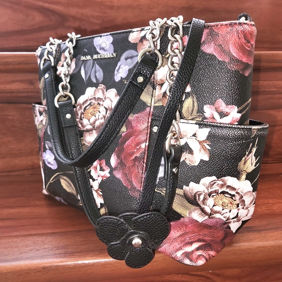 DANA BUCHMAN BLACK FLORAL CANVAS PURSE - Picture 4 of 8